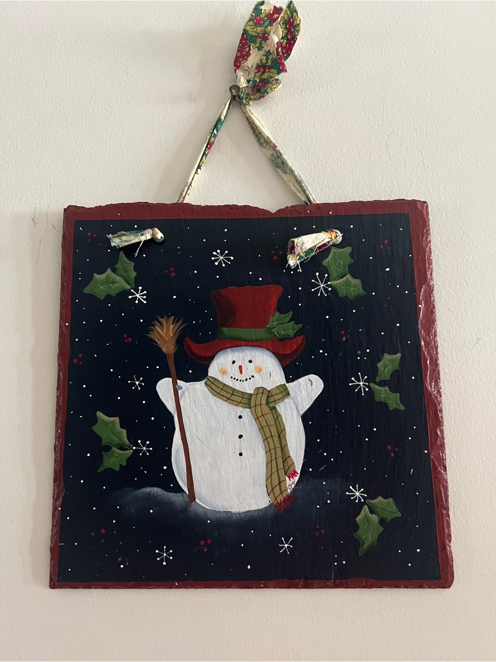 Festive Snowman Hand Painted Slate Wall Plaque